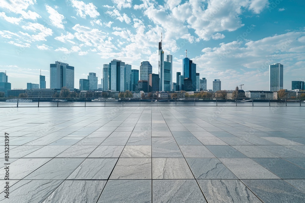 Empty square floor and city skyline with building background - generative ai