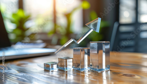 modern acrylic graphs showing business growth on office desk photo