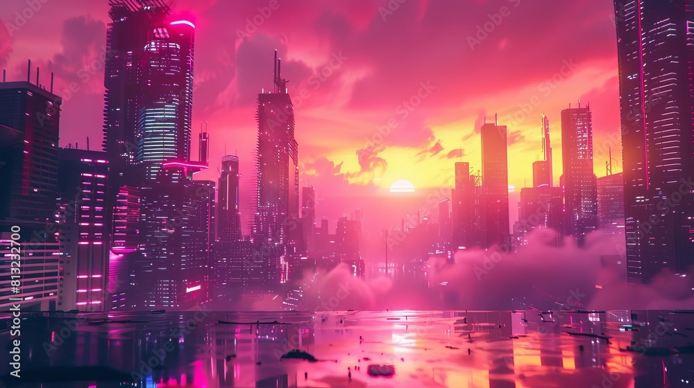 synthwave retro cyberpunk cityscape neon pink and yellow concept art synthwave retro cyberpunk cityscape neon pink and yellow concept art