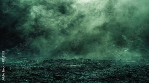 toxic green smoke on dark ground bad smell and pollution concept abstract photography photo
