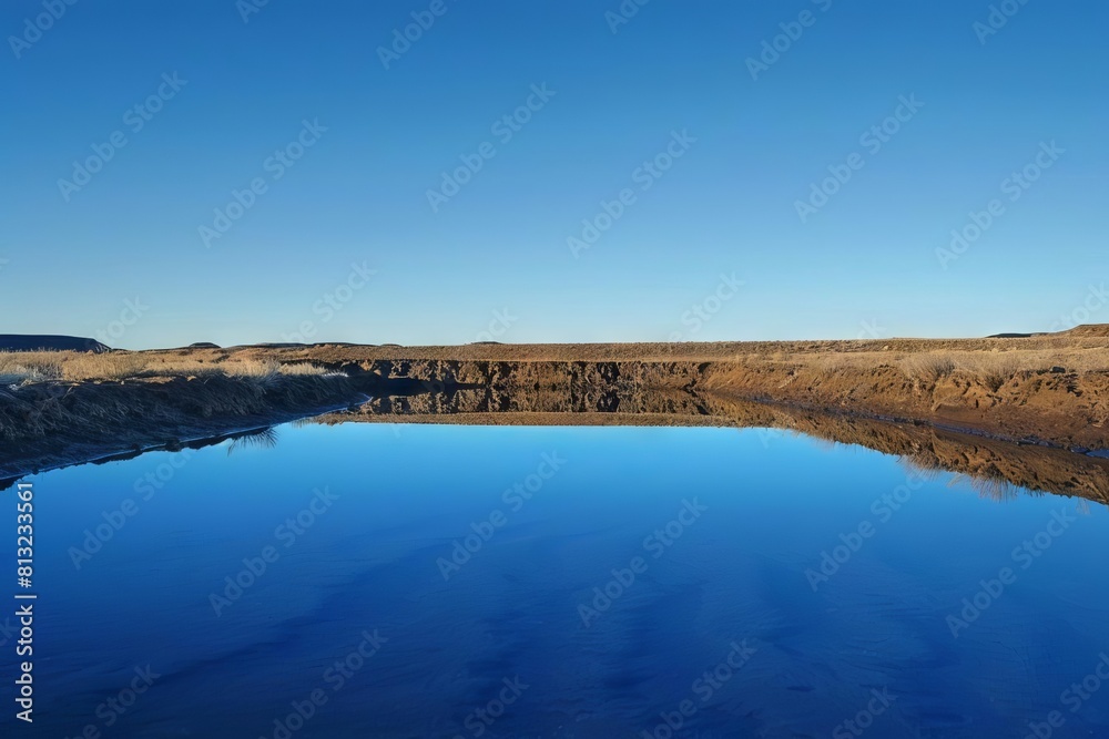 desert mirage surreal mirror reflecting clear blue sky abstract landscape