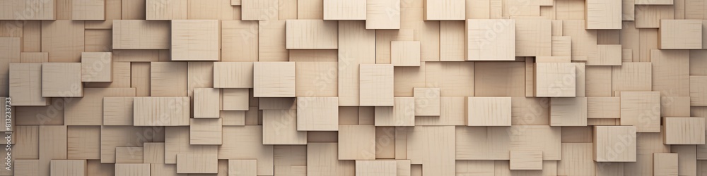 Detailed view of a wooden wall featuring square patterns, creating a textured background or wallpaper, banner
