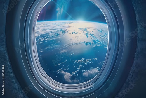 amazing planet earth view from spaceship hotel window space tourism concept