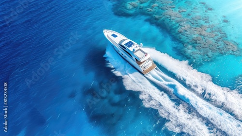 Aerial view of a yacht in the sea. Top view. © Katsiaryna