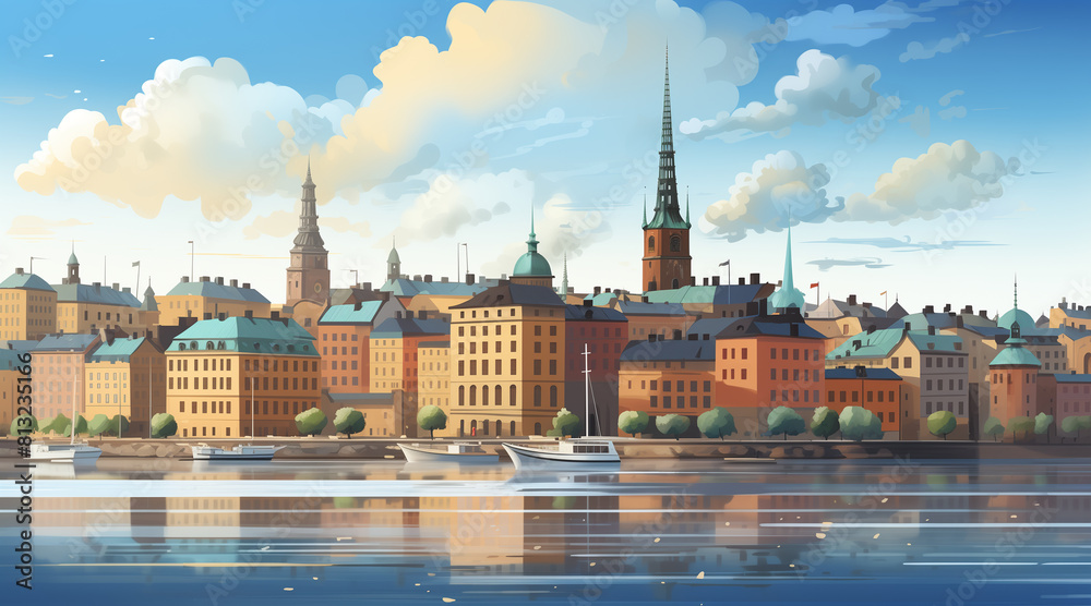 Fototapeta premium Stockholm background for social media, illustration