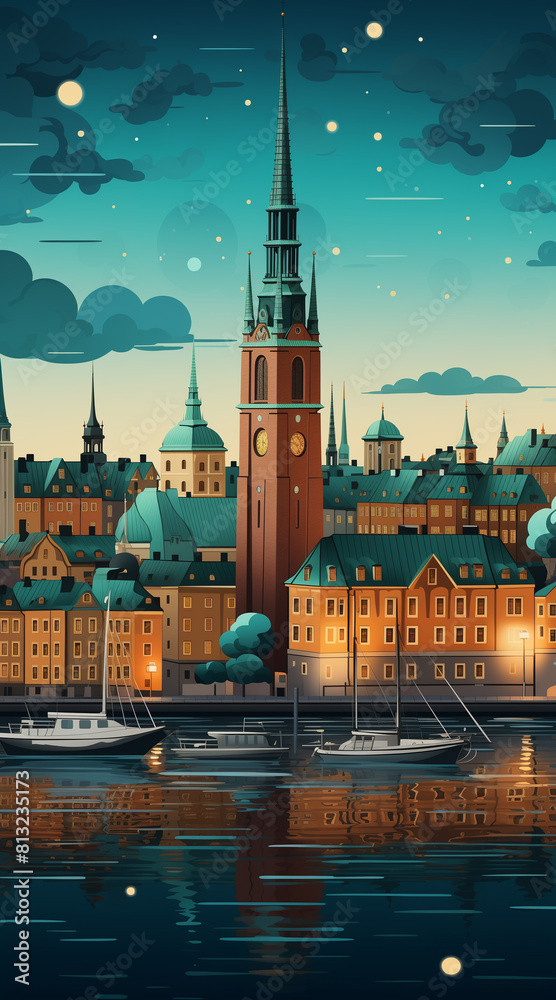Fototapeta premium Stockholm background for social media, illustration