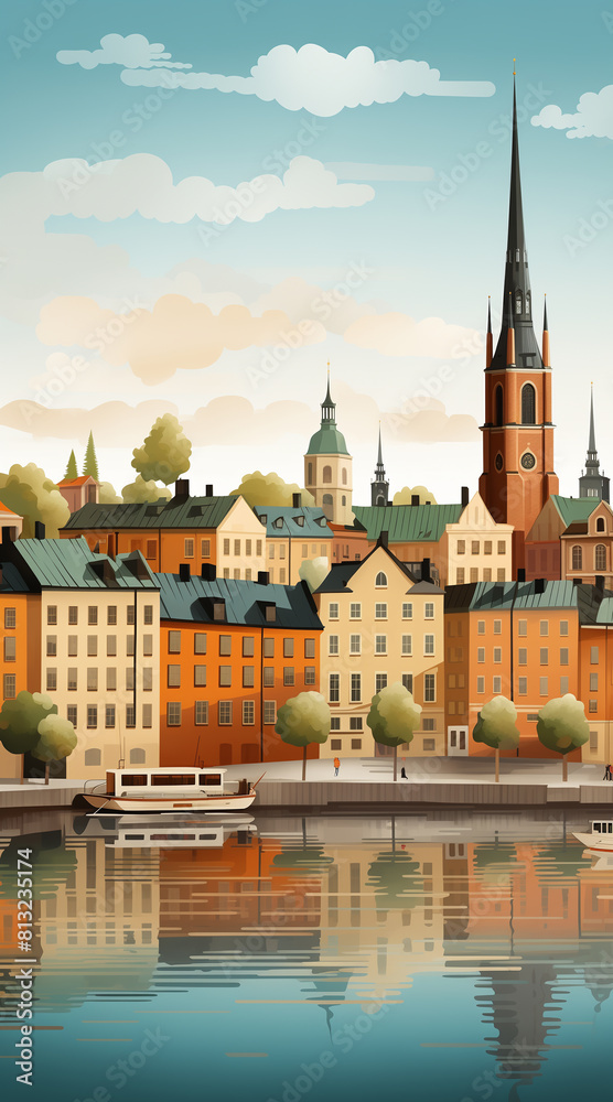 Fototapeta premium Stockholm background for social media, illustration