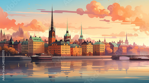 Stockholm background for social media, illustration photo
