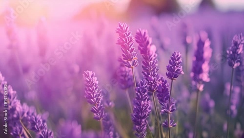 A lush lavender field swaying gently in the breeze, photo