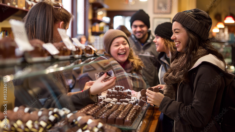Chocolate tasting involves experiencing joy and excitement while sampling and savoring various types of chocolates, as well as engaging in gestures and interactions with chocolate treats. World chocol Chocolate tasting involves experiencing joy and excitement while sampling and savoring various types of chocolates, as well as engaging in gestures and interactions with chocolate treats. World chocol