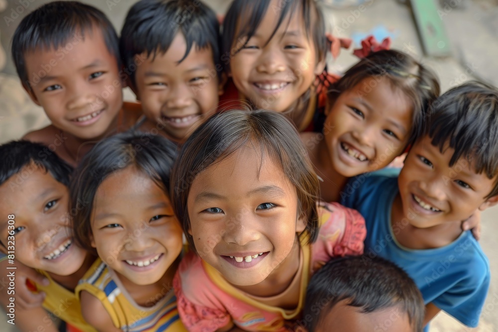 Group of happy smiling asian kids looking at camera and smiling. Group of happy smiling asian kids looking at camera and smiling.