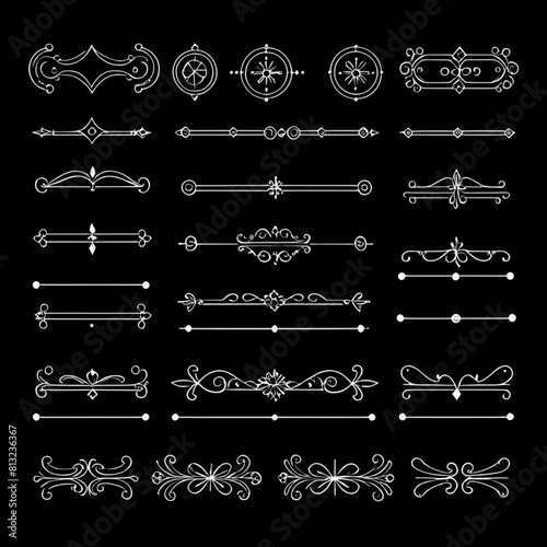 Abstract element divider vintage decorative line art set vector