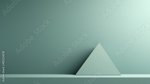 Triangle shape resting on shelf against sage green wall background, background, copy space