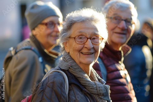 Portrait of a smiling senior woman with her friends in the background © Igor