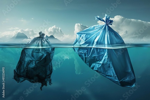iceberg and submerged plastic bag ocean pollution concept environmental photography photo