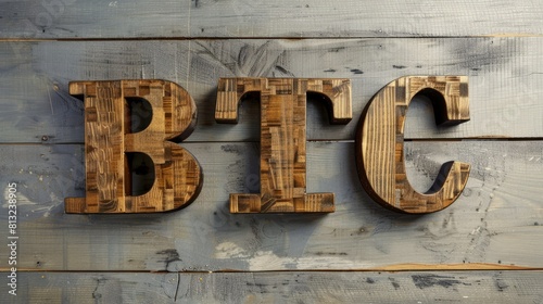 Wooden Teak Bitcoin Cryptocurrency concept art poster.