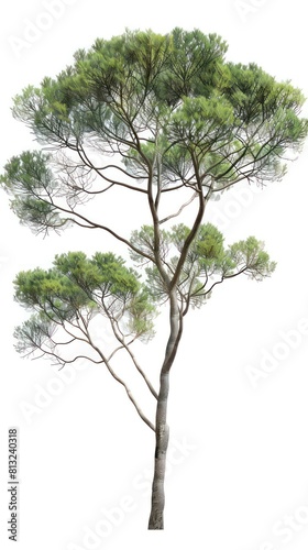 single mediterranean pine tree  white background