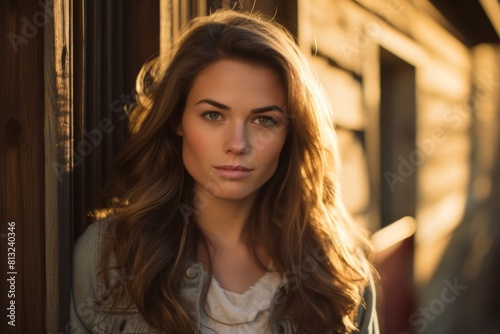 Evening Glow: A Charming Lady Standing Proudly Before a Weathered Clubhouse Entrance Free Download Evening Glow: A Charming Lady Standing Proudly Before a Weathered Clubhouse Entrance - GFXLoad