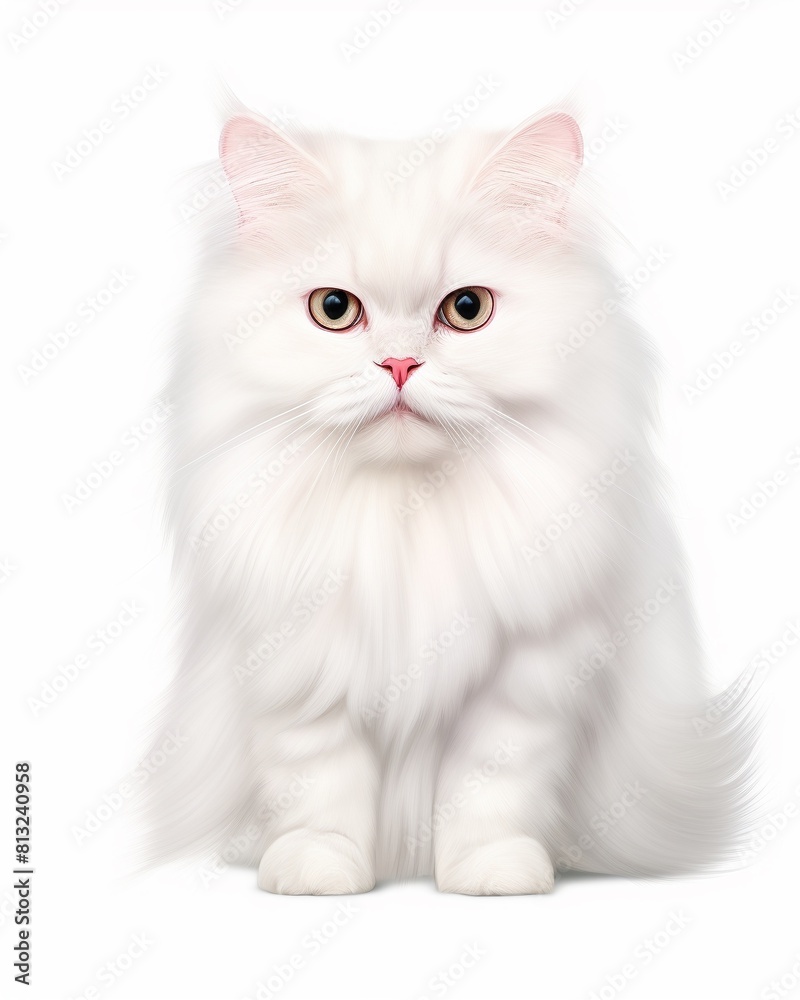 White cat clipart with fluffy fur and pink ears