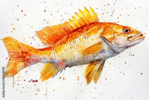 croaker fish draw in yellow on a white background photo
