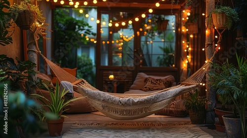 outdoor decor inspiration, decorate with string lights, a hammock, and potted plants to transform the space into a cozy and enchanting summer retreat for relaxation