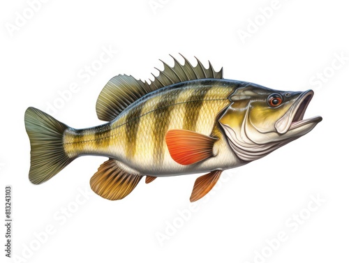 redfin perch, mouth open on white background
