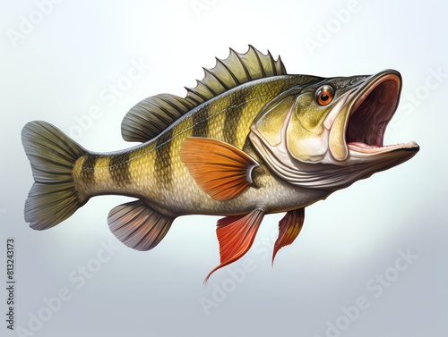 redfin perch, mouth open on white background photo