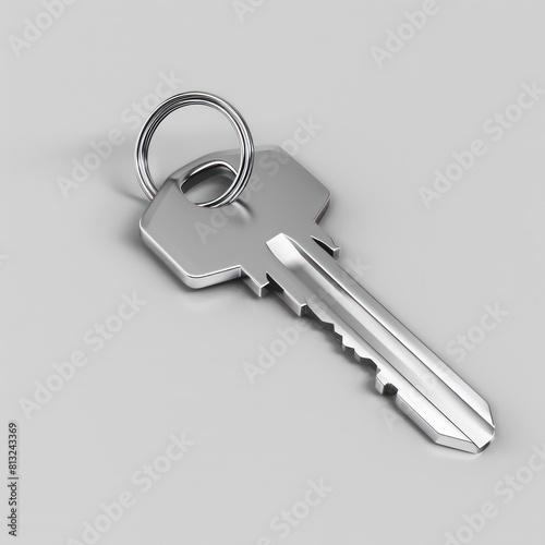 house key, metal chrome on a white background