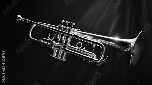 trumpet music instrument, worn texture and patina of the brass instrument on a plain backdrop