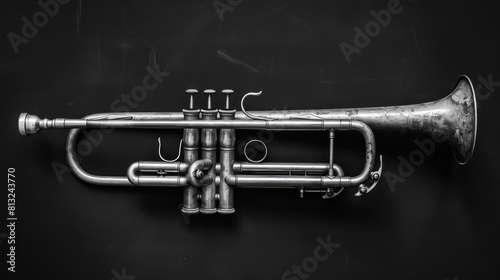 trumpet music instrument  worn texture and patina of the brass instrument on a plain backdrop