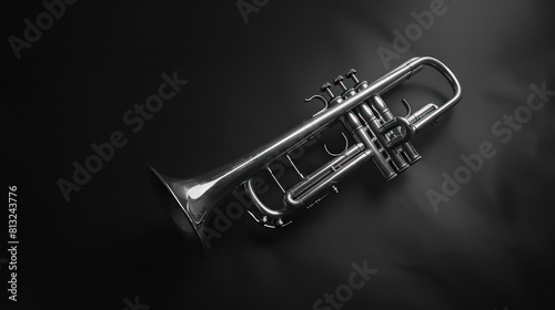 trumpet music instrument, worn texture and patina of the brass instrument on a plain backdrop