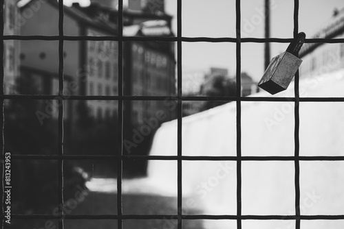 Close up of a fence in front of a waterfall photo