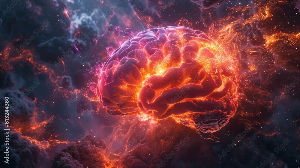 mind power, illustration of a radiant brain encircled by dynamic energy fields, representing the achievement of mental prowess and uncovering inner capabilities mind power, illustration of a radiant brain encircled by dynamic energy fields, representing the achievement of mental prowess and uncovering inner capabilities
