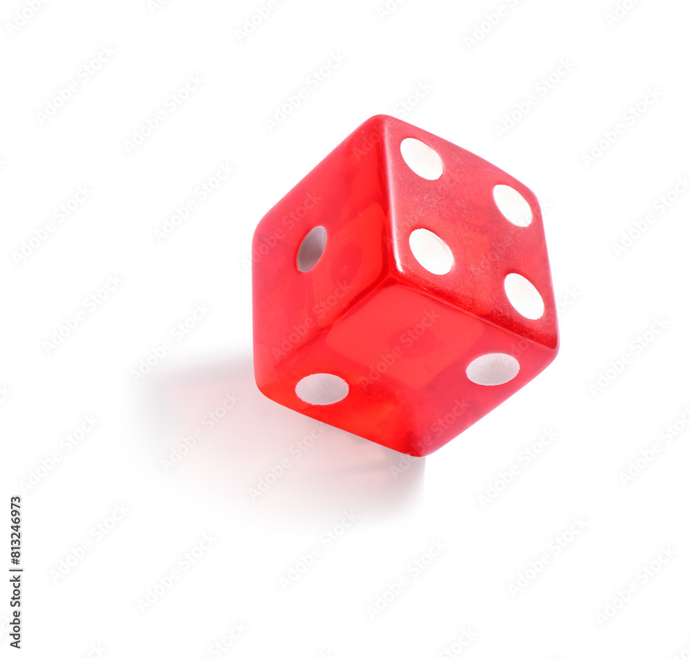 One red game dice isolated on white One red game dice isolated on white