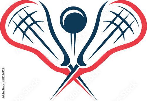 two lacrosse sticks on a white background with a ball. Background excluded