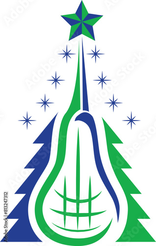 green and blue lacrosse stick on a white background in the form of a Christmas tree. Image for the holiday New Year, Christmas. Background excluded