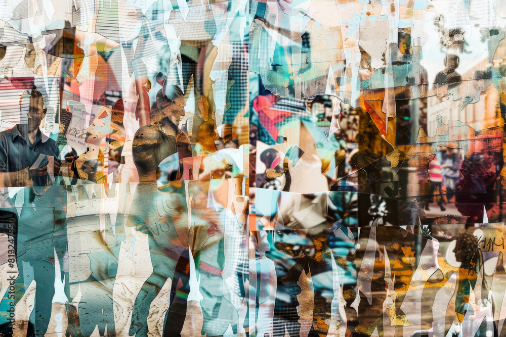 Complex Urban Collage with Abstract Humanoid Shapes