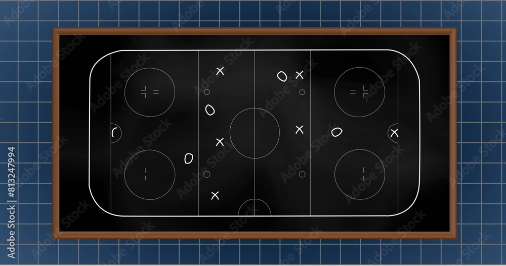 Naklejka premium Image of blackboard showing hockey strategy, featuring black background