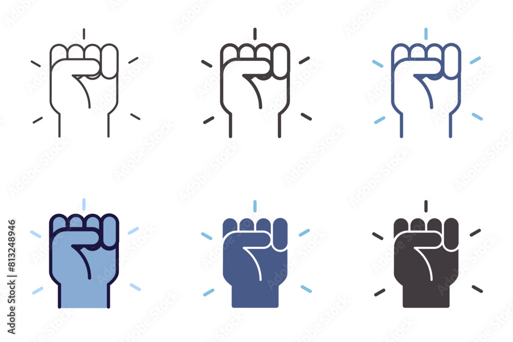Closed raised fist icon. Vector graphic hand element for freedom, protest, strength, achievement, success Closed raised fist icon. Vector graphic hand element for freedom, protest, strength, achievement, success