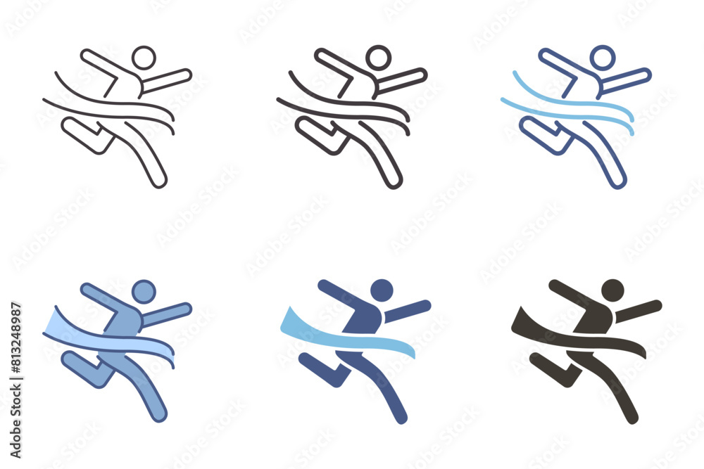 Person running and reaching the finish line icon. Vector graphic element. Achievement, victory, success, winning, personal development growth Person running and reaching the finish line icon. Vector graphic element. Achievement, victory, success, winning, personal development growth