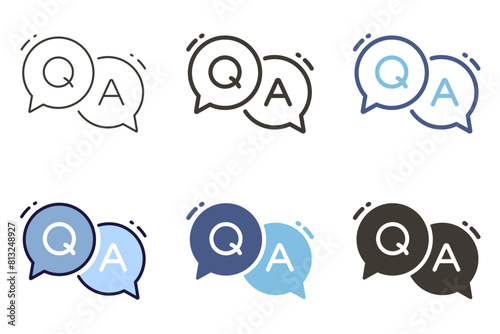 QA question and answer speech bubbles icon. Vector graphic elements for advice, faq, customer chat service, problem solving and solution helping