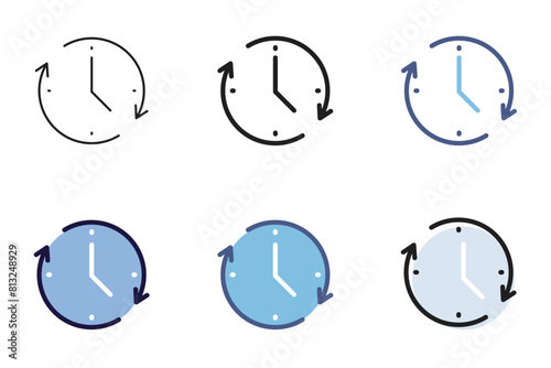 Clock with ciockwise rotation arrows icon. Vector graphic element for time progress, countdown, deadline timer