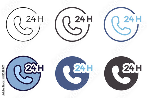 24 hour service with phone icon. Vector graphic element twenty four hours always available