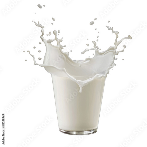 Isolated transparent background with a glass of milk. Symbol of health and vitality concept.