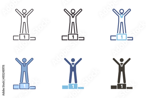 First place podium winner icon. Vector graphic elements for competition, prize, success, winning, award, prize