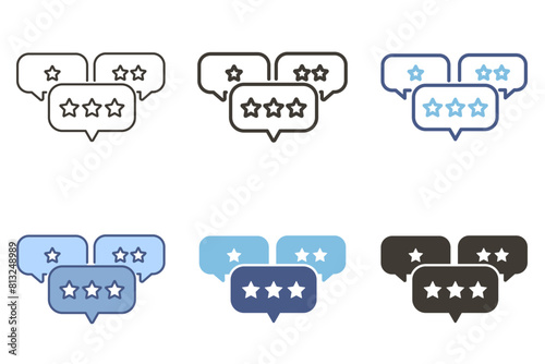 Star rating feedback in speech bubbles icon. Vector graphic elements for customer satisfaction, product quality, client testimonial