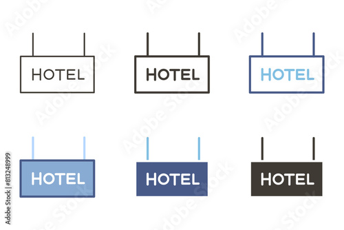 Hotel sign icon. Vector graphic element symbol with word on sign for touristic destination, resort, vacations