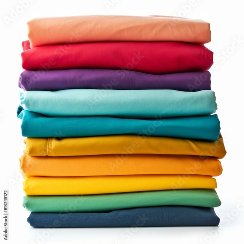 Vibrant stack of tshirts in various colors on a white background., Ai Generated