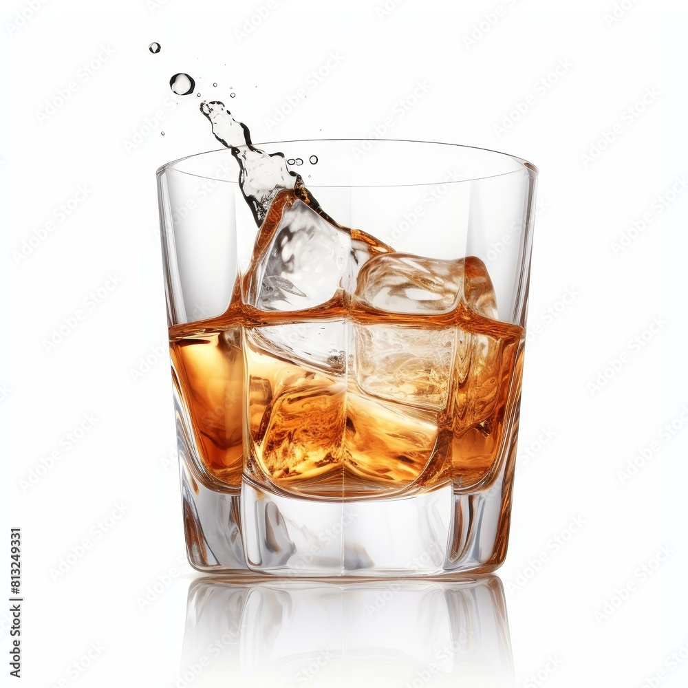 A crystalclear whiskey glass with ice cubes, isolated on white, Ai Generated A crystalclear whiskey glass with ice cubes, isolated on white, Ai Generated
