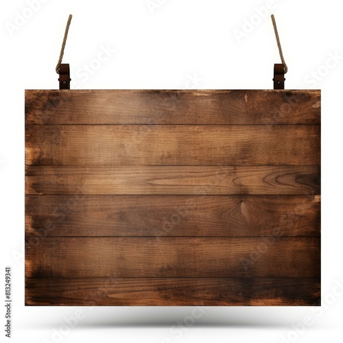 Wooden blank signboard on a pure white backdrop, Ai Generated